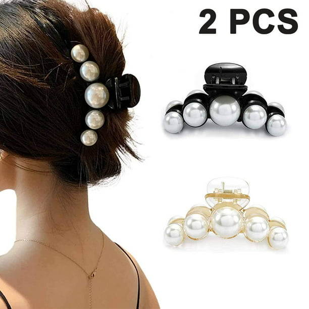 3 Sizes Women Faux Pearl Big Long Black Plastic Hair Claw Jaw Clip Clamp S